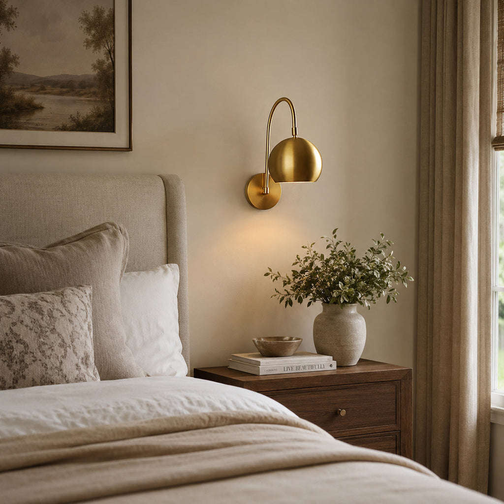 Orbiter Dome Single Gooseneck Brass Sconce
