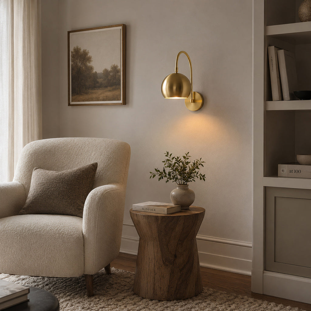 Orbiter Dome Single Gooseneck Brass Sconce