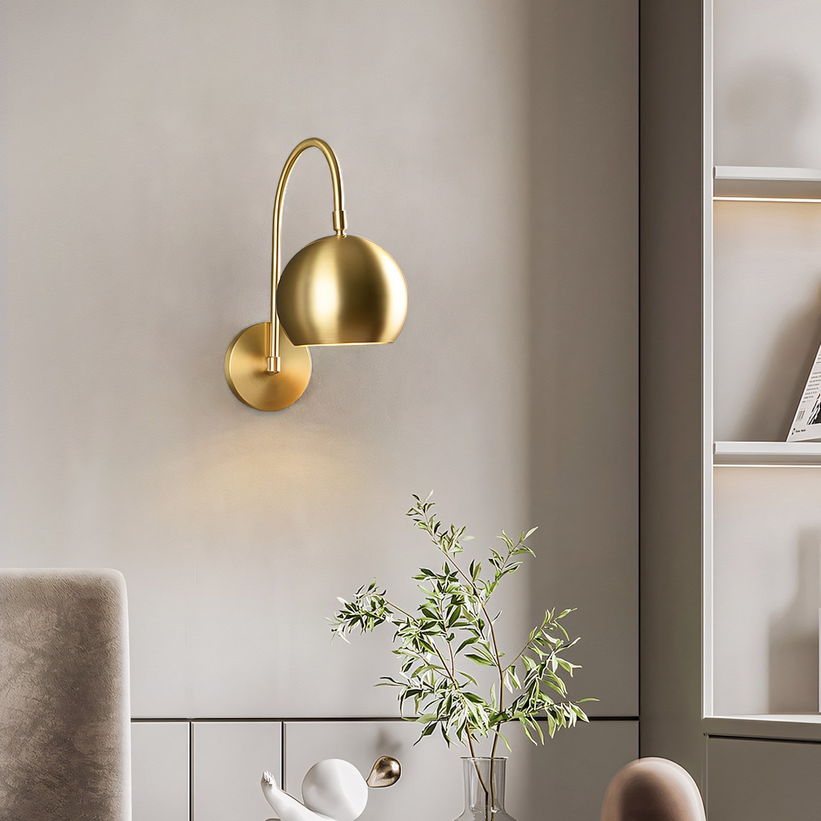 Orbiter Dome Single Gooseneck Brass Sconce