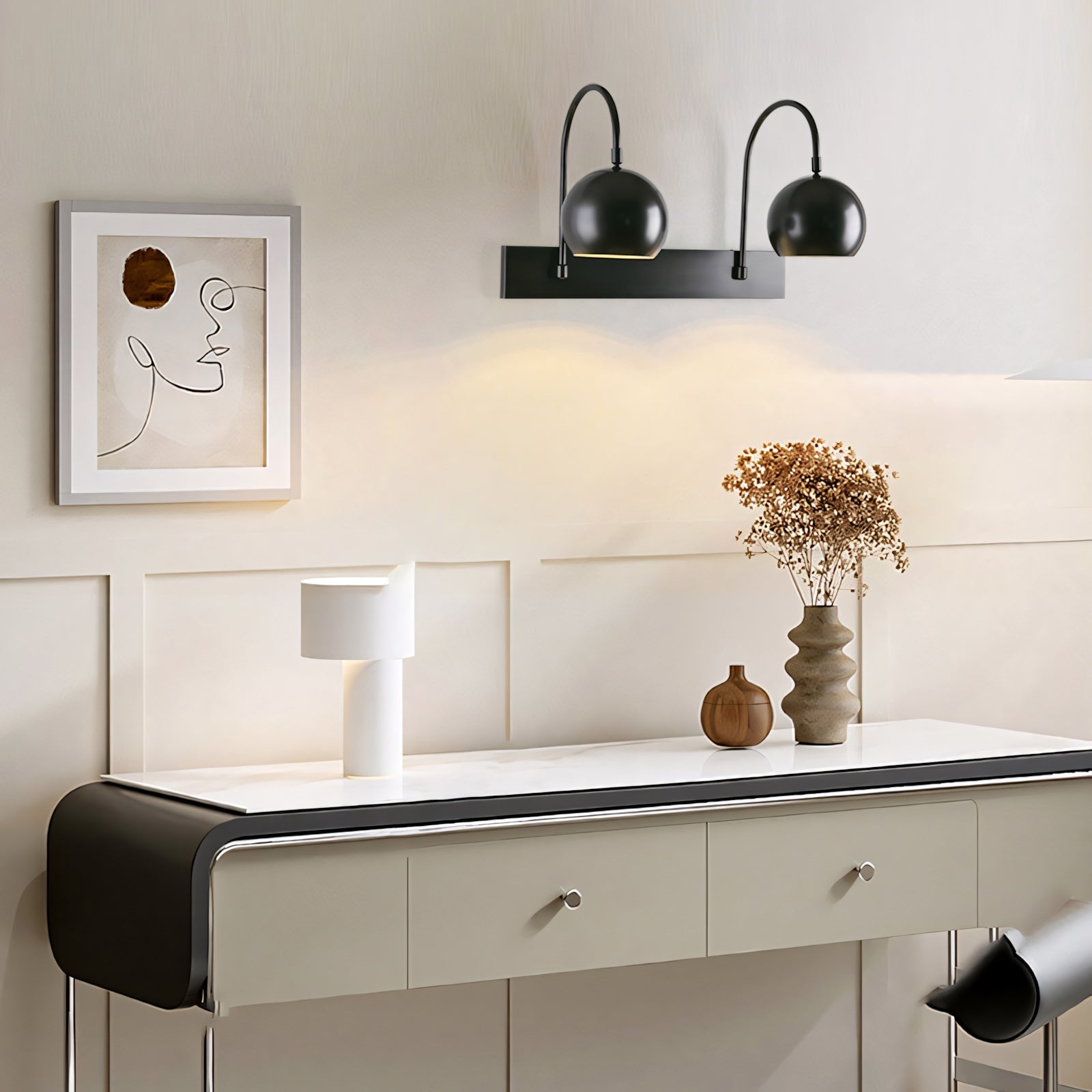Orbiter Double Dome Brass Gooseneck Sconce