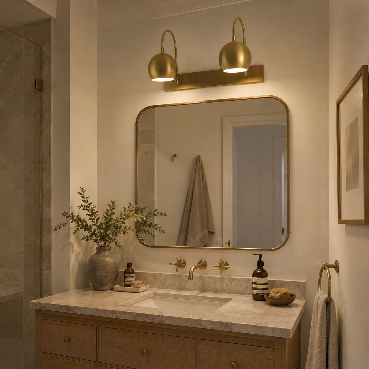 Orbiter Double Dome Brass Gooseneck Sconce