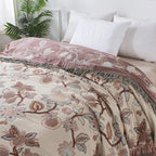 Orchid Path: Elegant Cotton Blanket with Jacquard Floral Pattern & Fringes – for Bedroom & Living Room