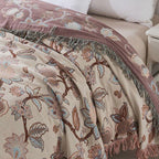 Orchid Path: Elegant Cotton Blanket with Jacquard Floral Pattern & Fringes – for Bedroom & Living Room