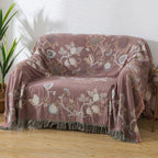 Orchid Path: Elegant Cotton Blanket with Jacquard Floral Pattern & Fringes – for Bedroom & Living Room