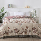 Orchid Path: Elegant Cotton Blanket with Jacquard Floral Pattern & Fringes – for Bedroom & Living Room