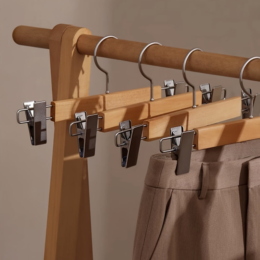 OrdnungPur: Wooden Hangers with Metal Clips – high-quality, durable & practical for pants, skirts & accessories