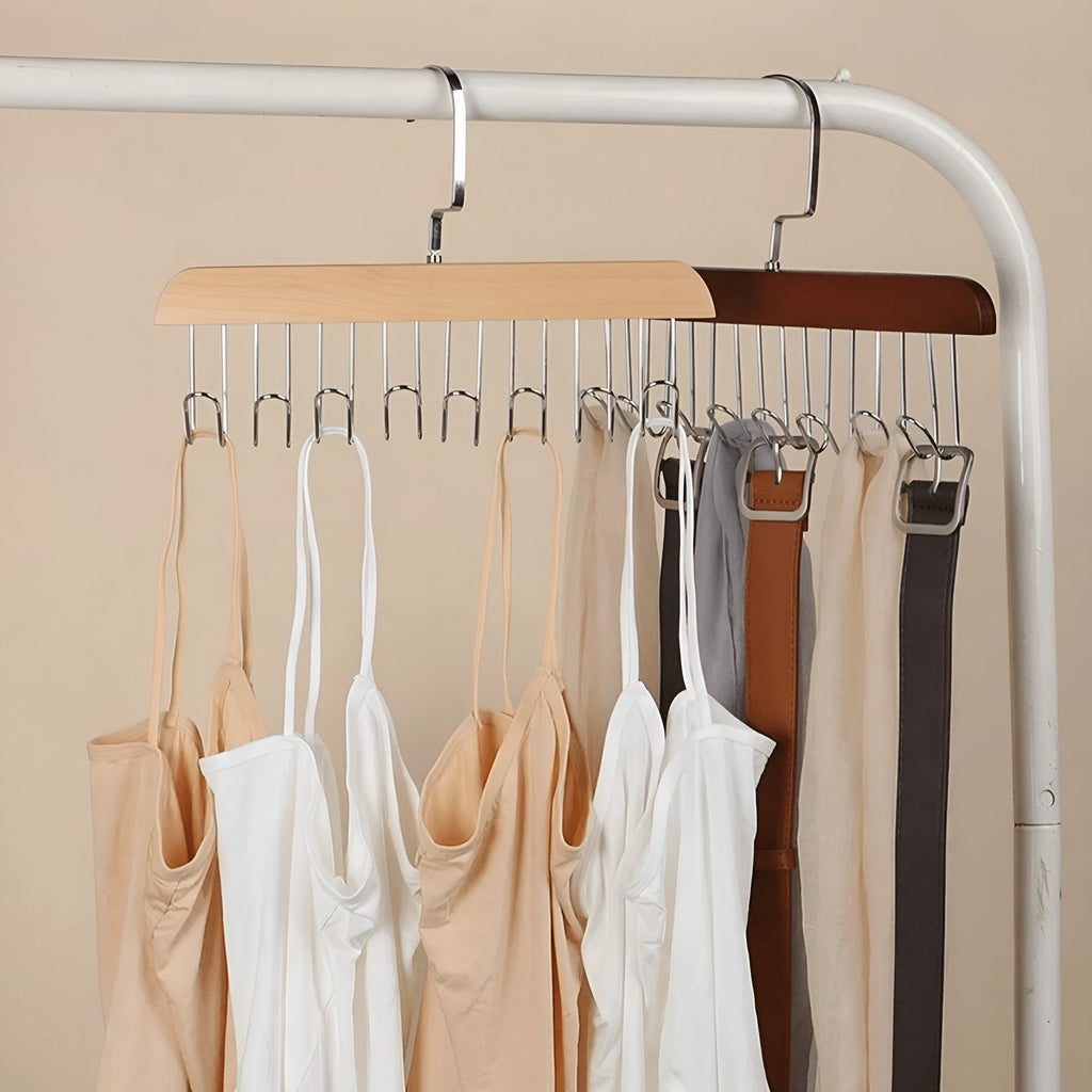 OrganizingLine: Stainless Steel & Wood Hanger – sturdy, rotatable & versatile for accessories & clothing