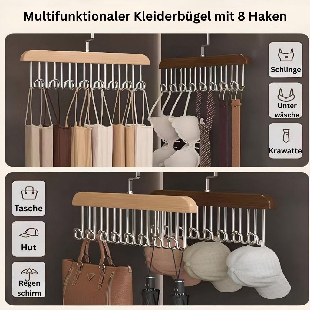 OrganizingLine: Stainless Steel & Wood Hanger – sturdy, rotatable & versatile for accessories & clothing