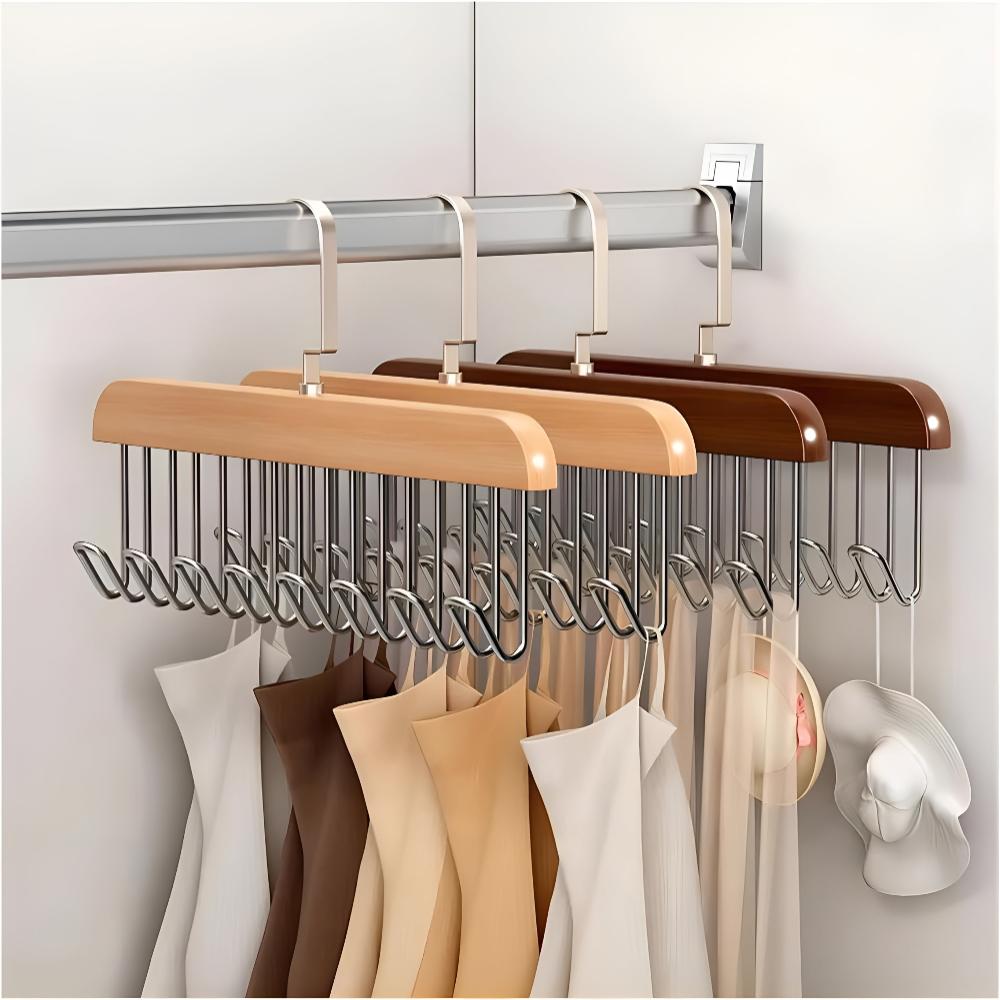 OrganizingLine: Stainless Steel & Wood Hanger – sturdy, rotatable & versatile for accessories & clothing