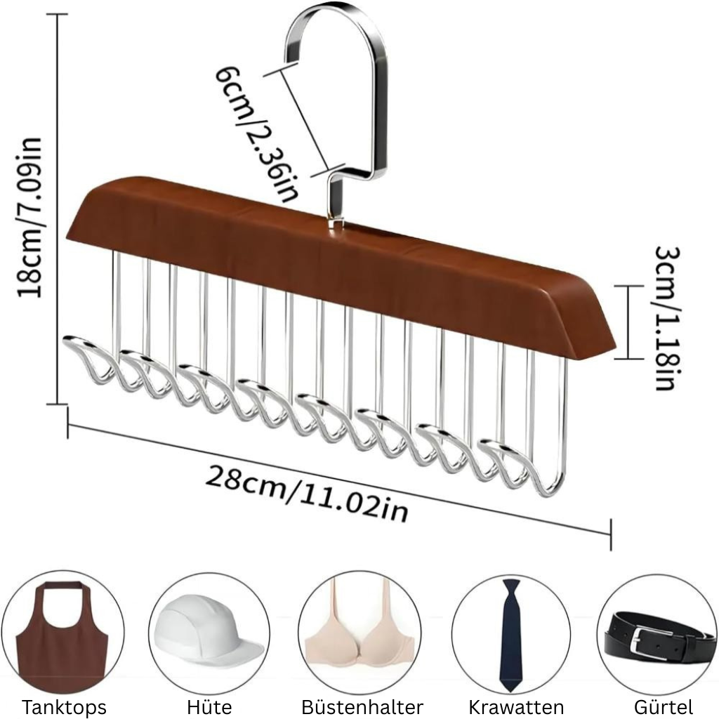 OrganizingLine: Stainless Steel & Wood Hanger – sturdy, rotatable & versatile for accessories & clothing