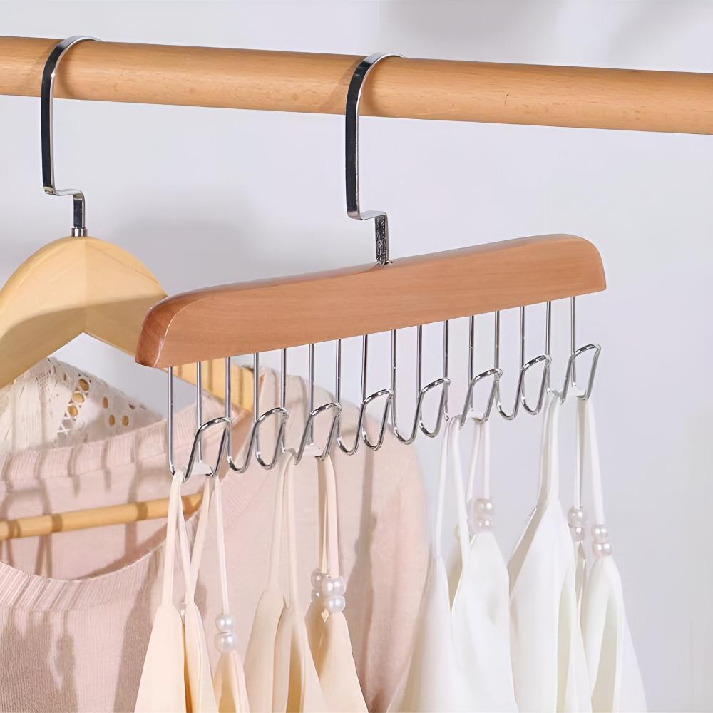 OrganizingLine: Stainless Steel & Wood Hanger – sturdy, rotatable & versatile for accessories & clothing