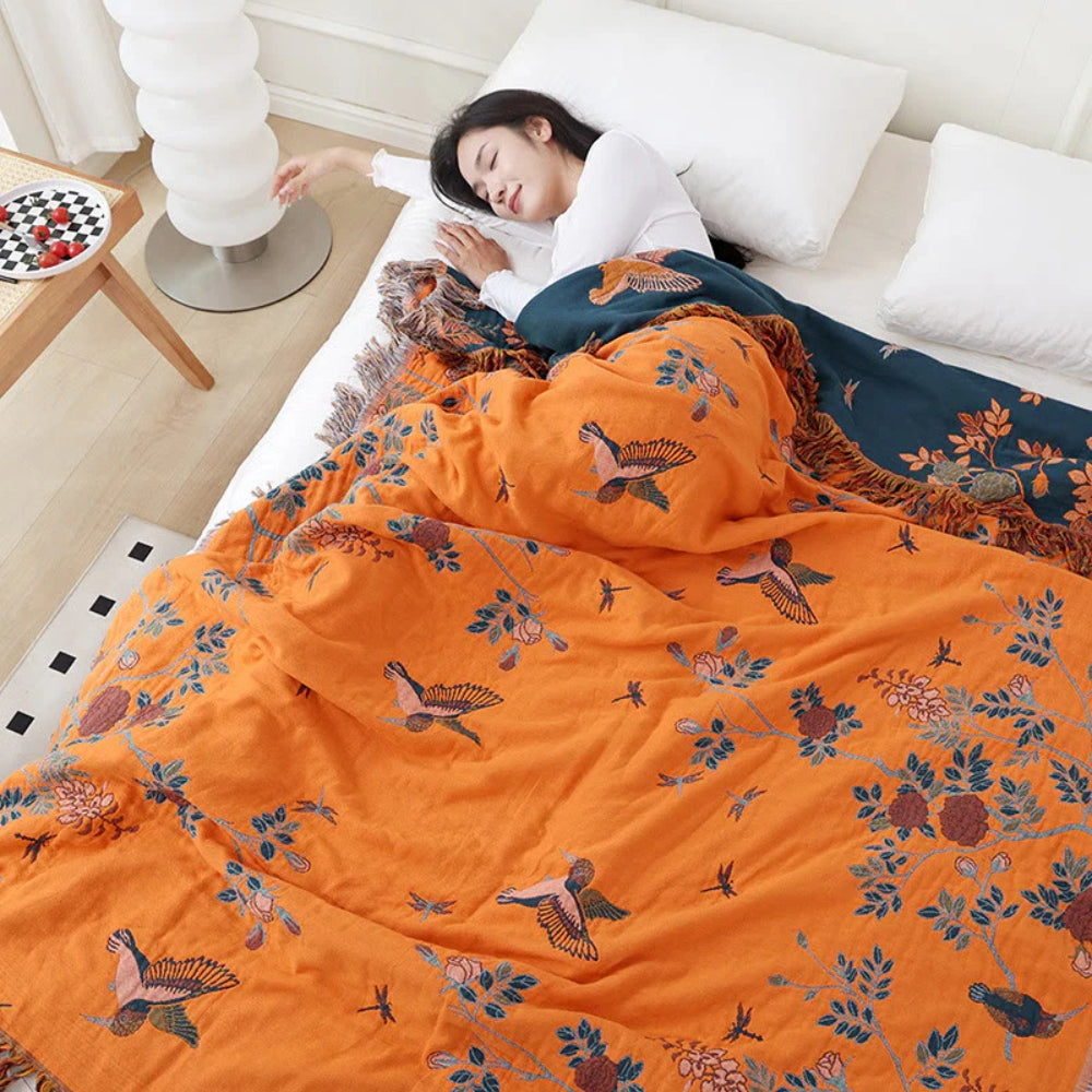Orna-Weaving Loom: Multi-layer Cotton Blanket with Jacquard Pattern & Tassel Edge – for Sofa & Bedroom