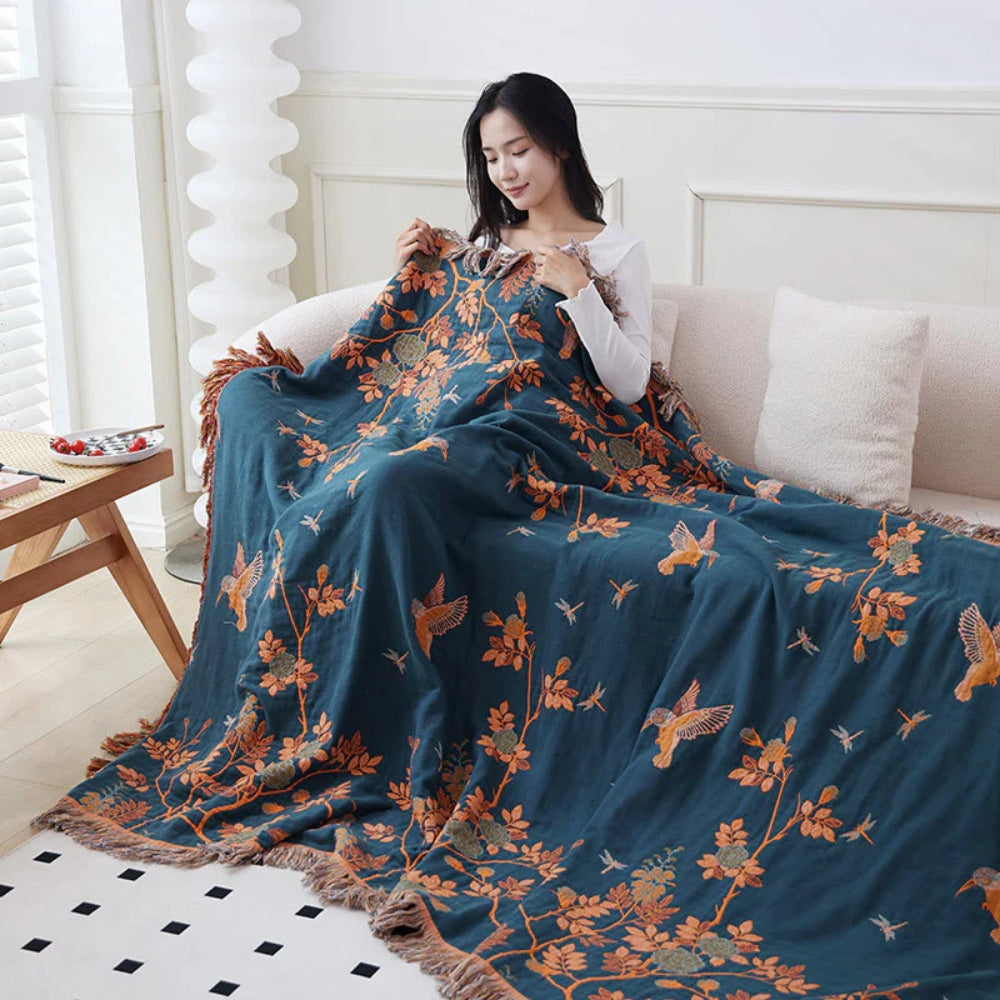 Orna-Weaving Loom: Multi-layer Cotton Blanket with Jacquard Pattern & Tassel Edge – for Sofa & Bedroom