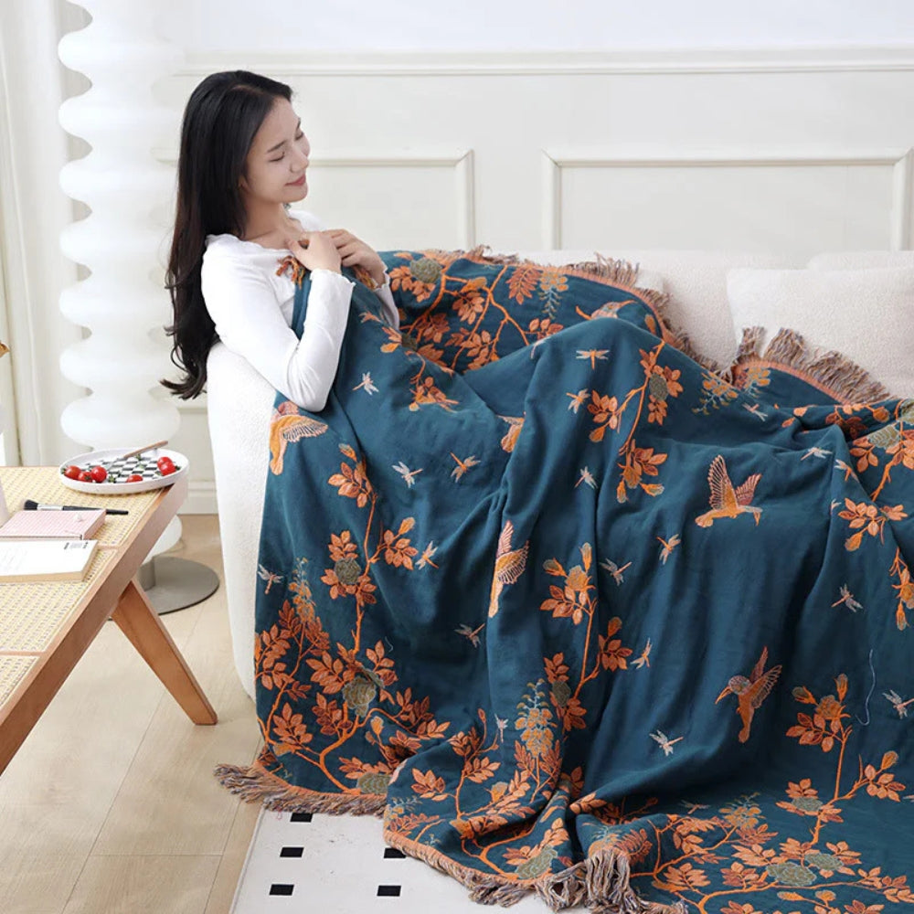 Orna-Weaving Loom: Multi-layer Cotton Blanket with Jacquard Pattern & Tassel Edge – for Sofa & Bedroom