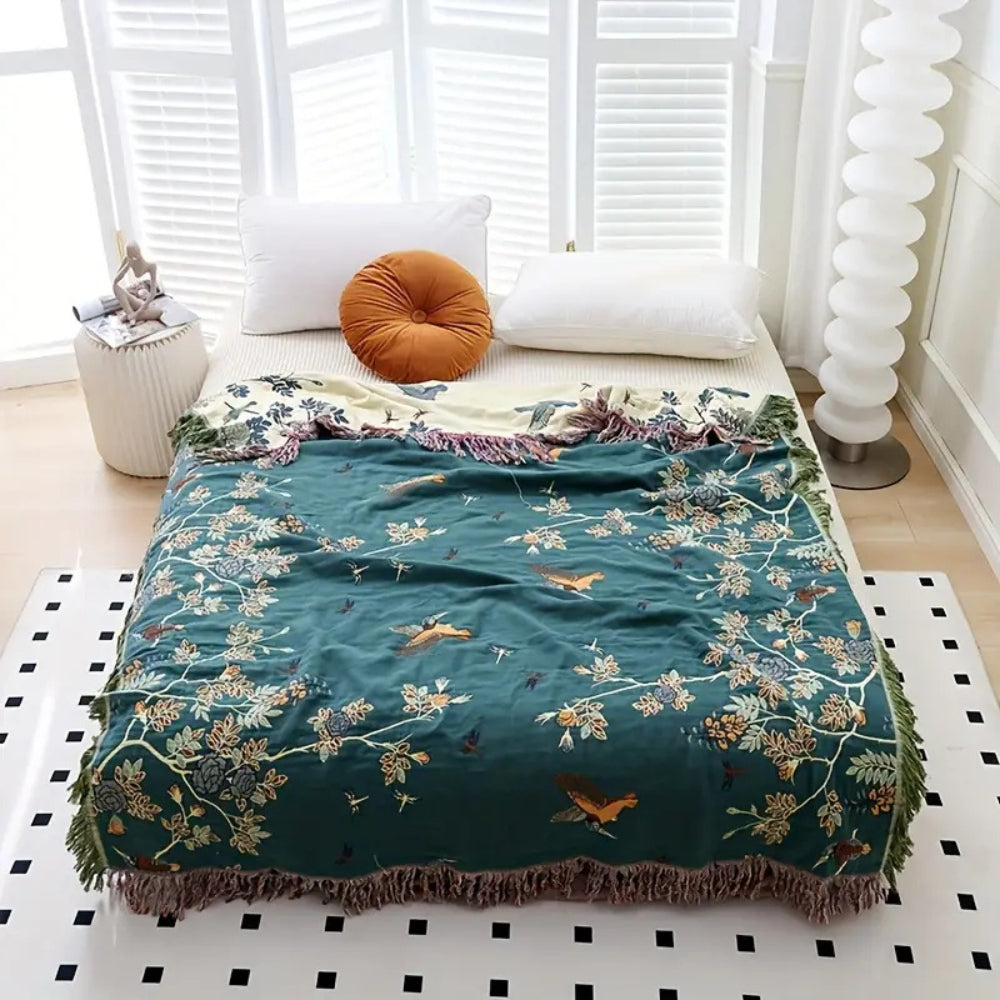 Orna-Weaving Loom: Multi-layer Cotton Blanket with Jacquard Pattern & Tassel Edge – for Sofa & Bedroom