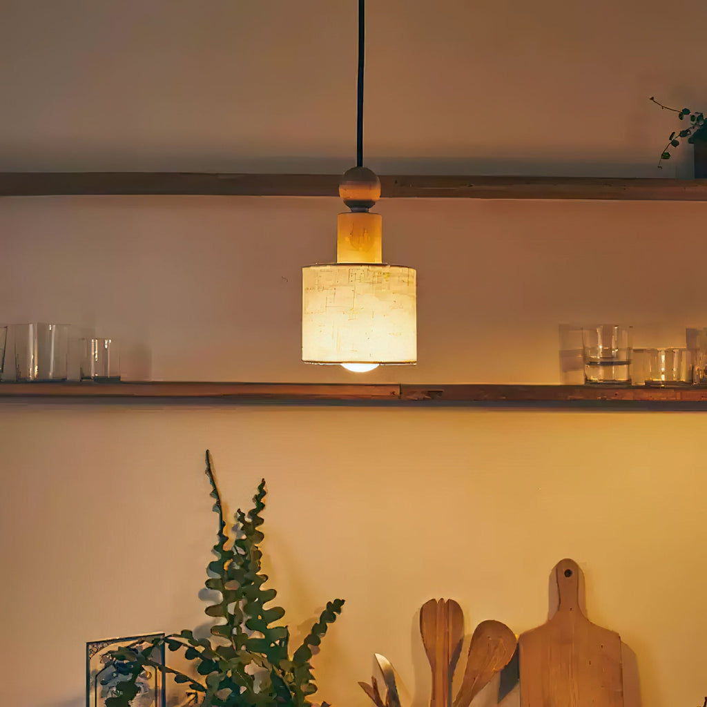 Wood & Linen Drum Pendant Light