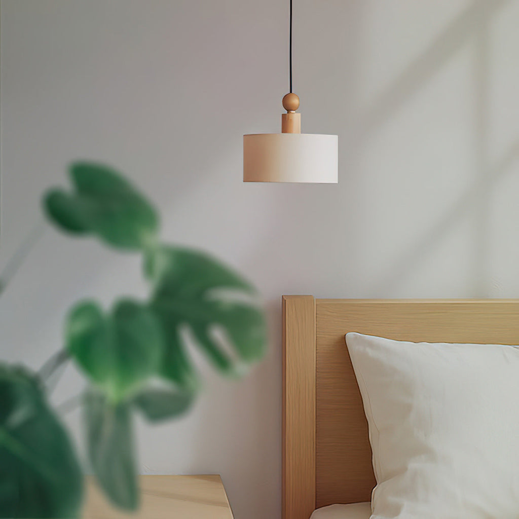 Wood & Linen Drum Pendant Light