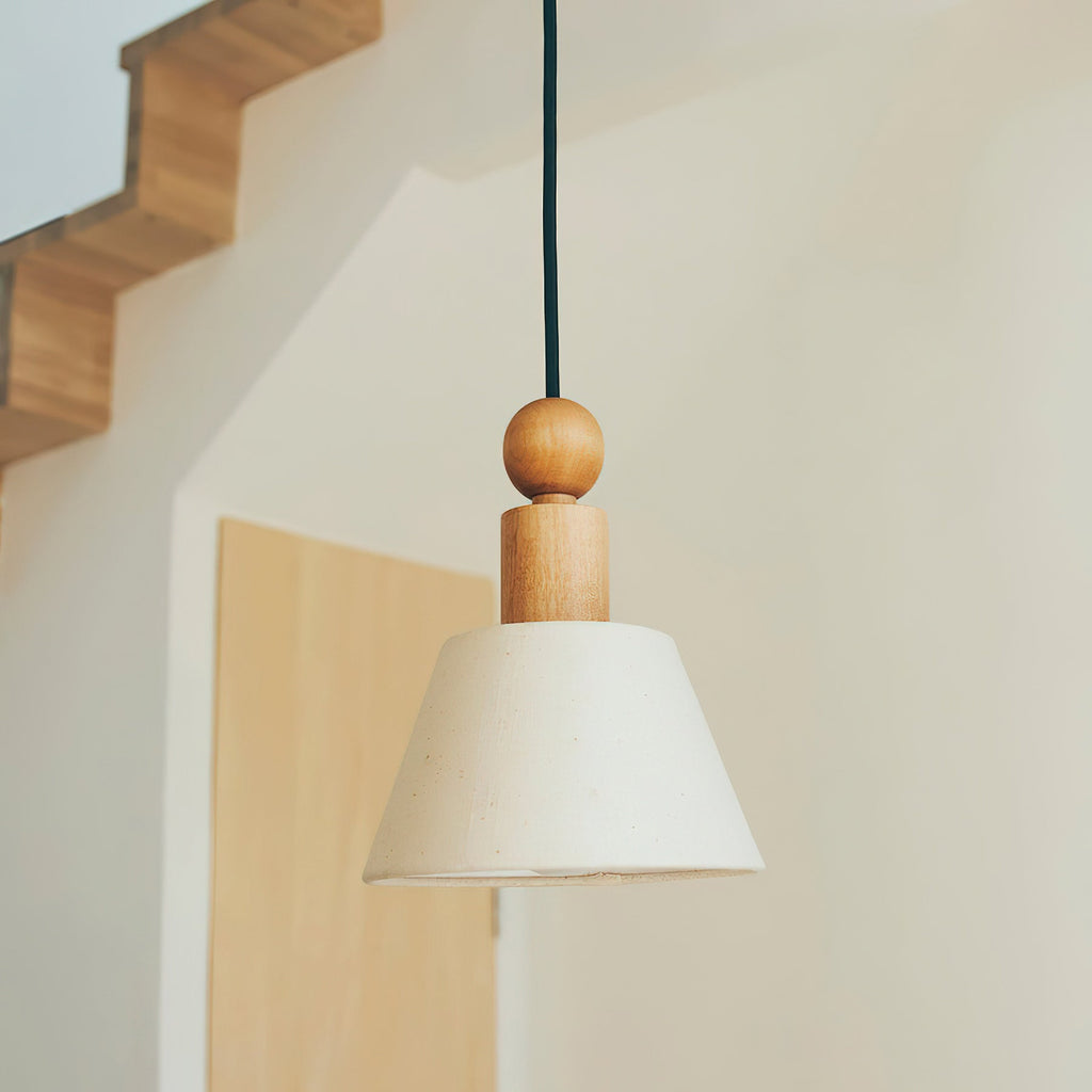 Wood & Linen Drum Pendant Light