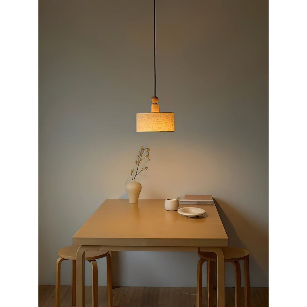 Wood & Linen Drum Pendant Light