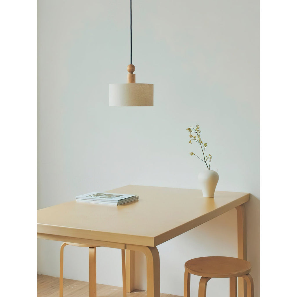 Wood & Linen Drum Pendant Light