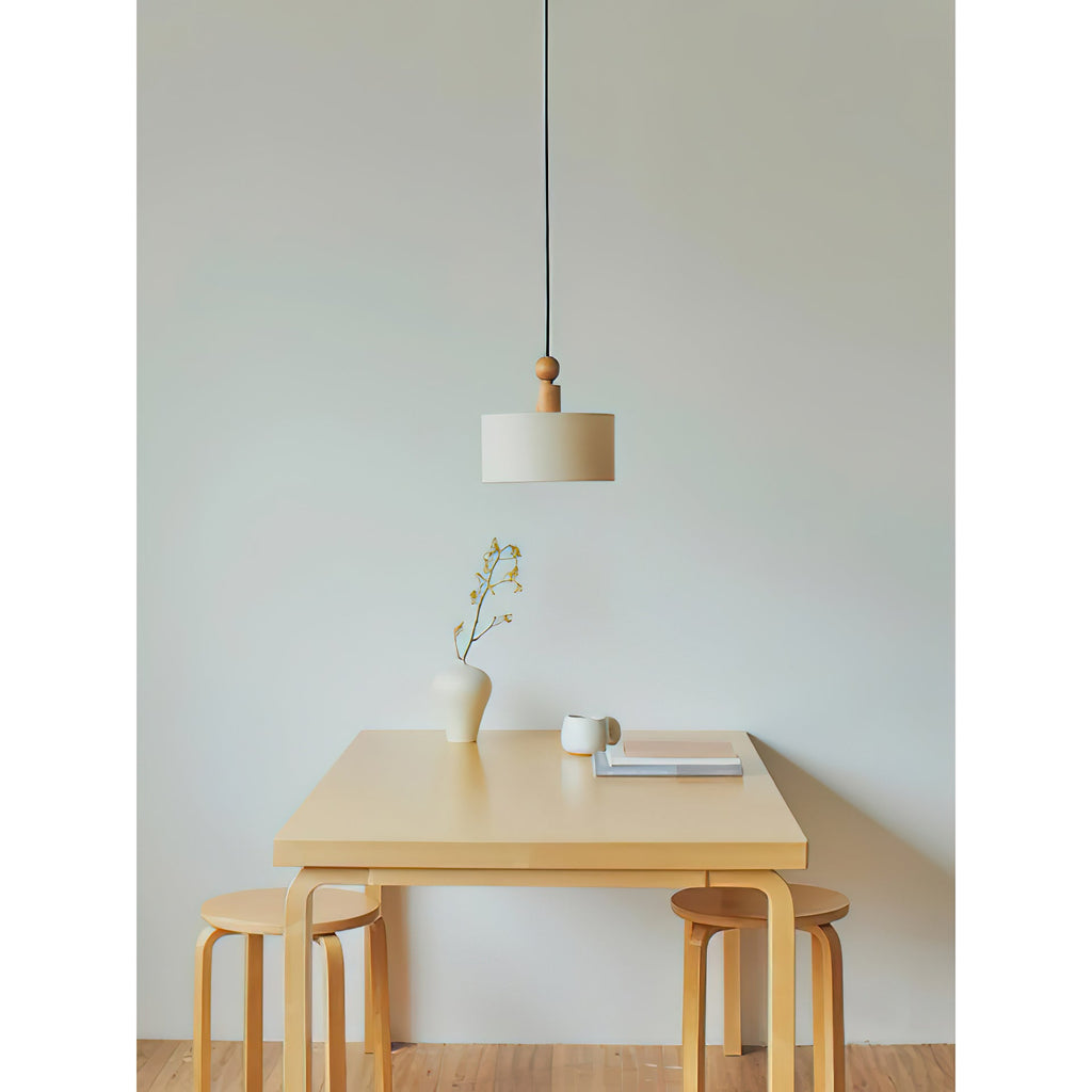 Wood & Linen Drum Pendant Light