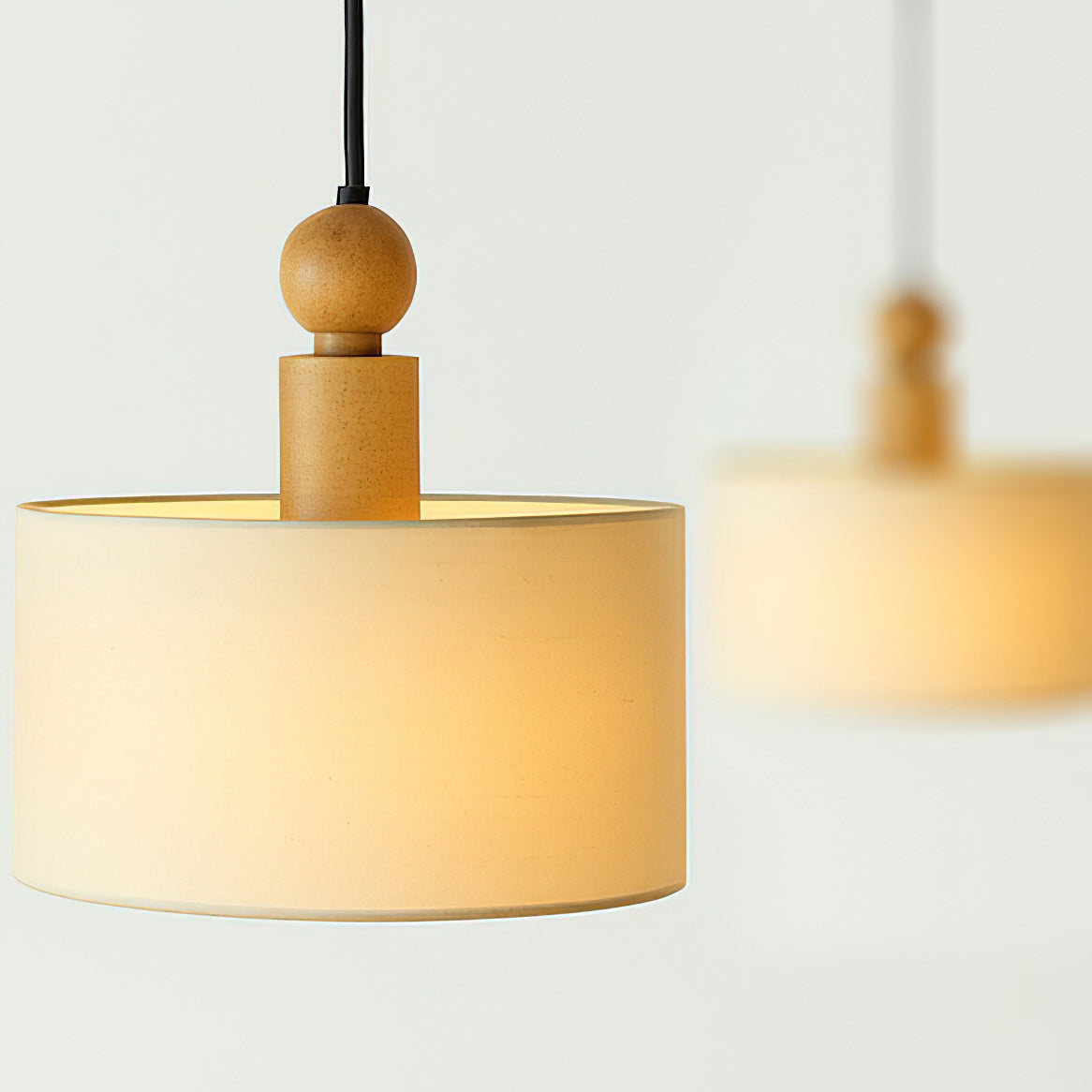 Wood & Linen Drum Pendant Light