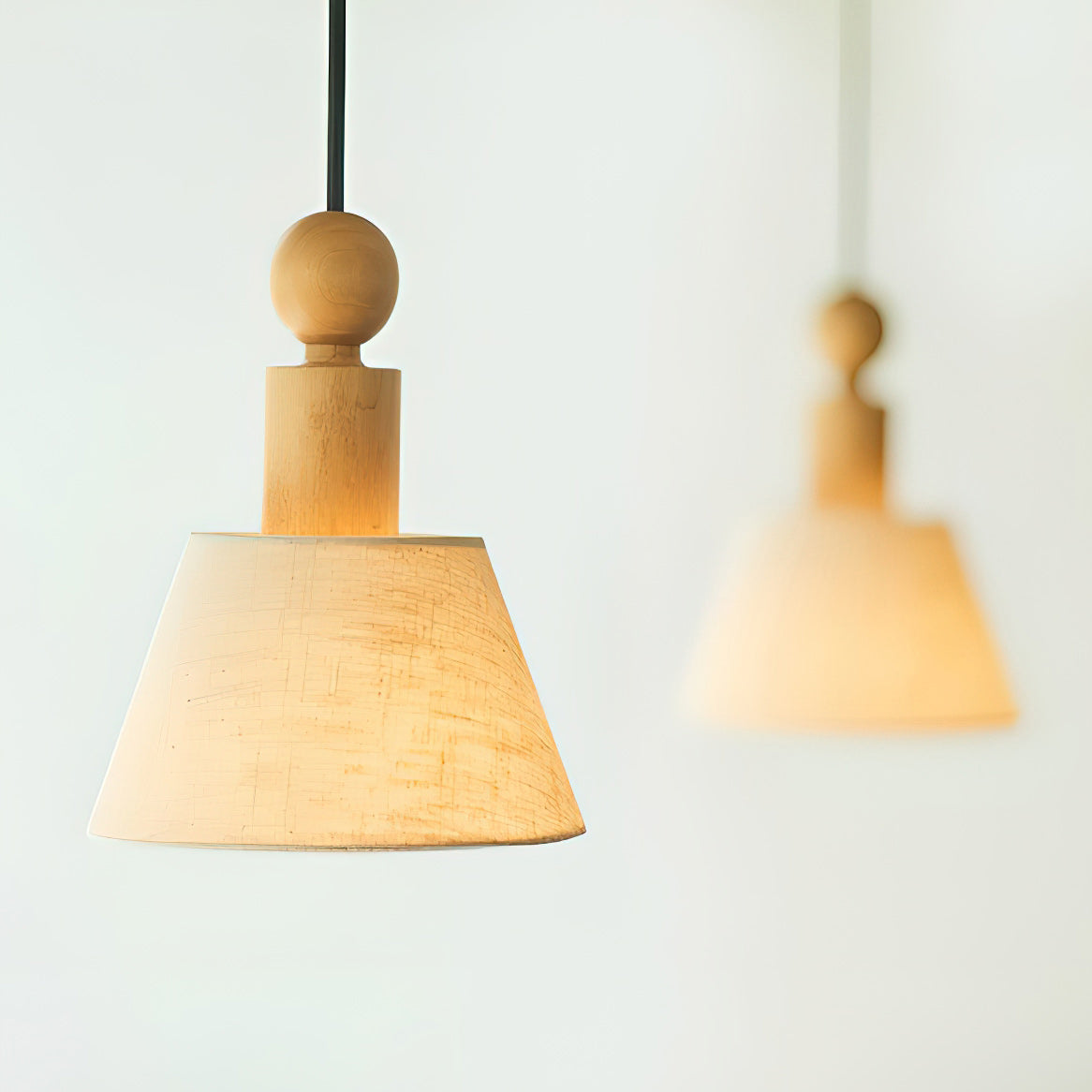 Wood & Linen Drum Pendant Light