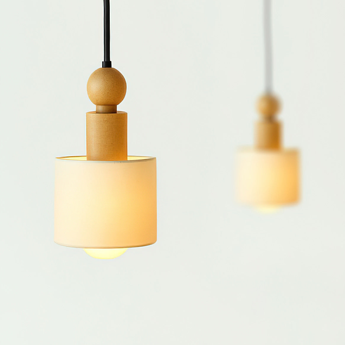 Wood & Linen Drum Pendant Light