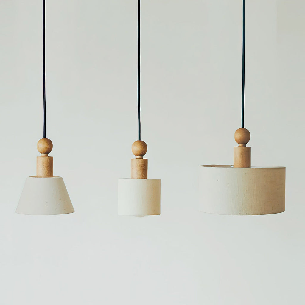 Wood & Linen Drum Pendant Light