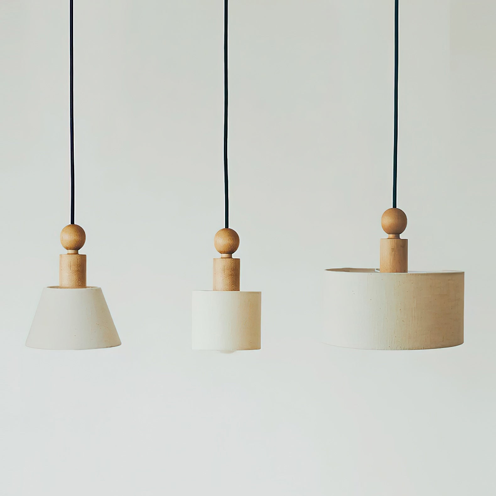 Wood & Linen Drum Pendant Light