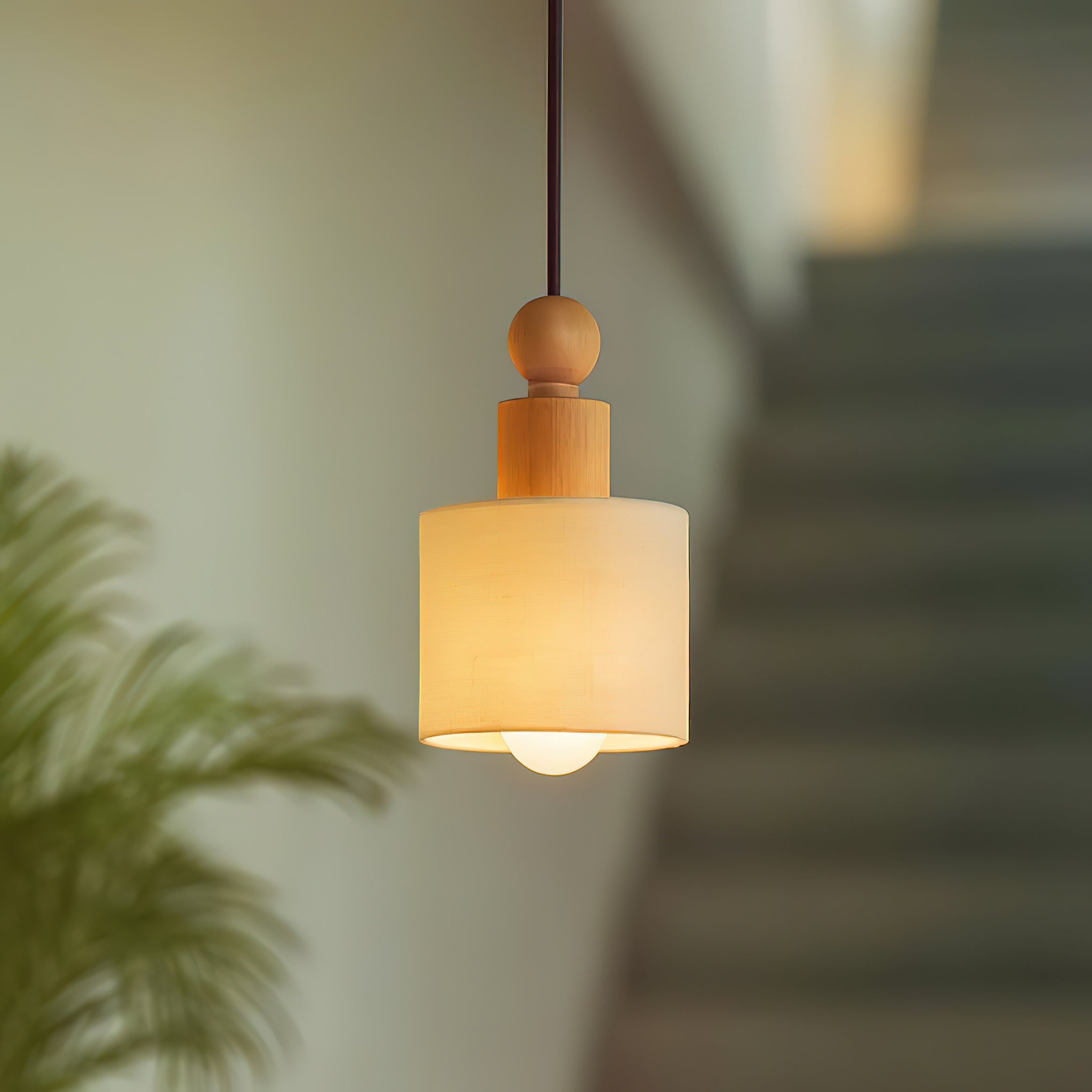 Wood & Linen Drum Pendant Light