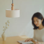 Wood & Linen Drum Pendant Light