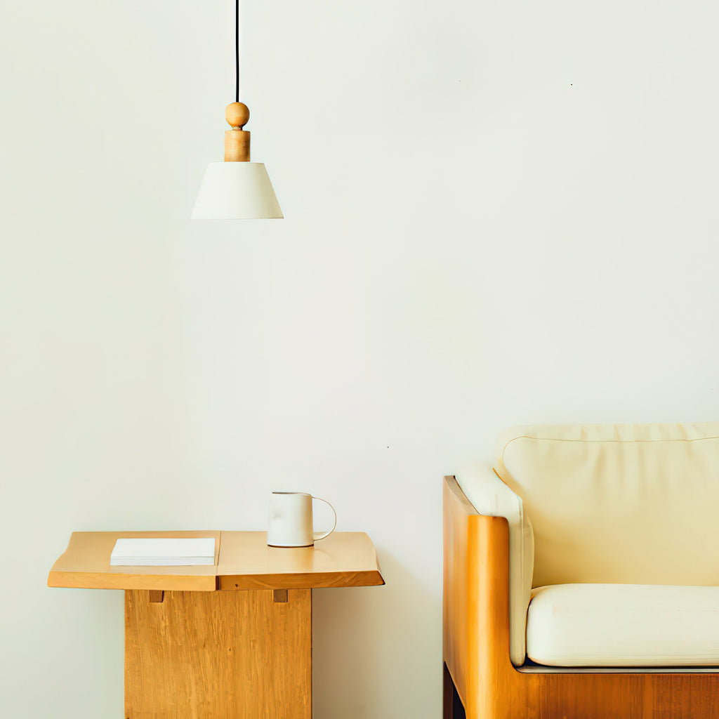 Wood & Linen Drum Pendant Light