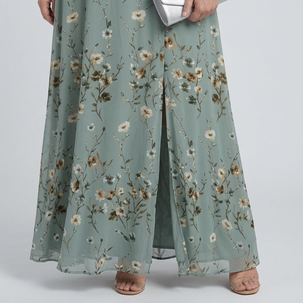 Elegant Maxi Dress for Women Wrap V-Neck Flutter-Sleeve — Sage Green