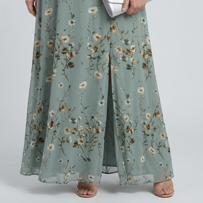 Elegant Maxi Dress for Women Wrap V-Neck Flutter-Sleeve — Sage Green