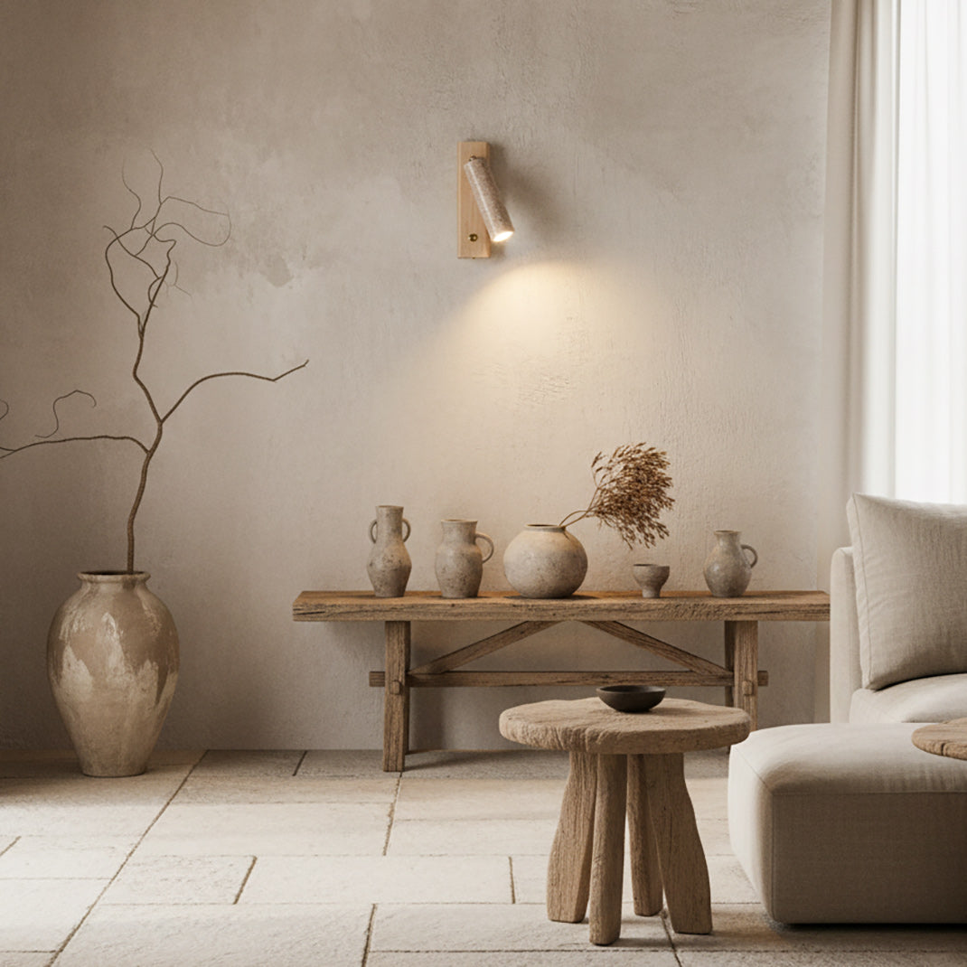 Travertine & Wood Rotatable Wall Lamp