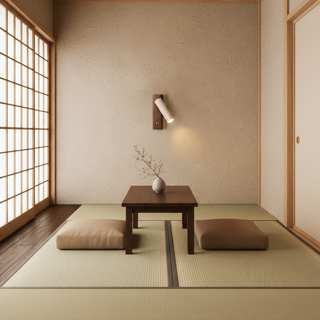 Travertine & Wood Rotatable Wall Lamp