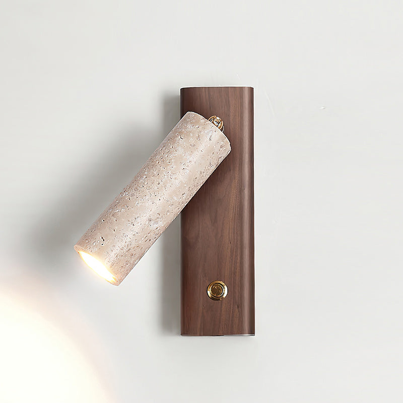 Travertine & Wood Rotatable Wall Lamp