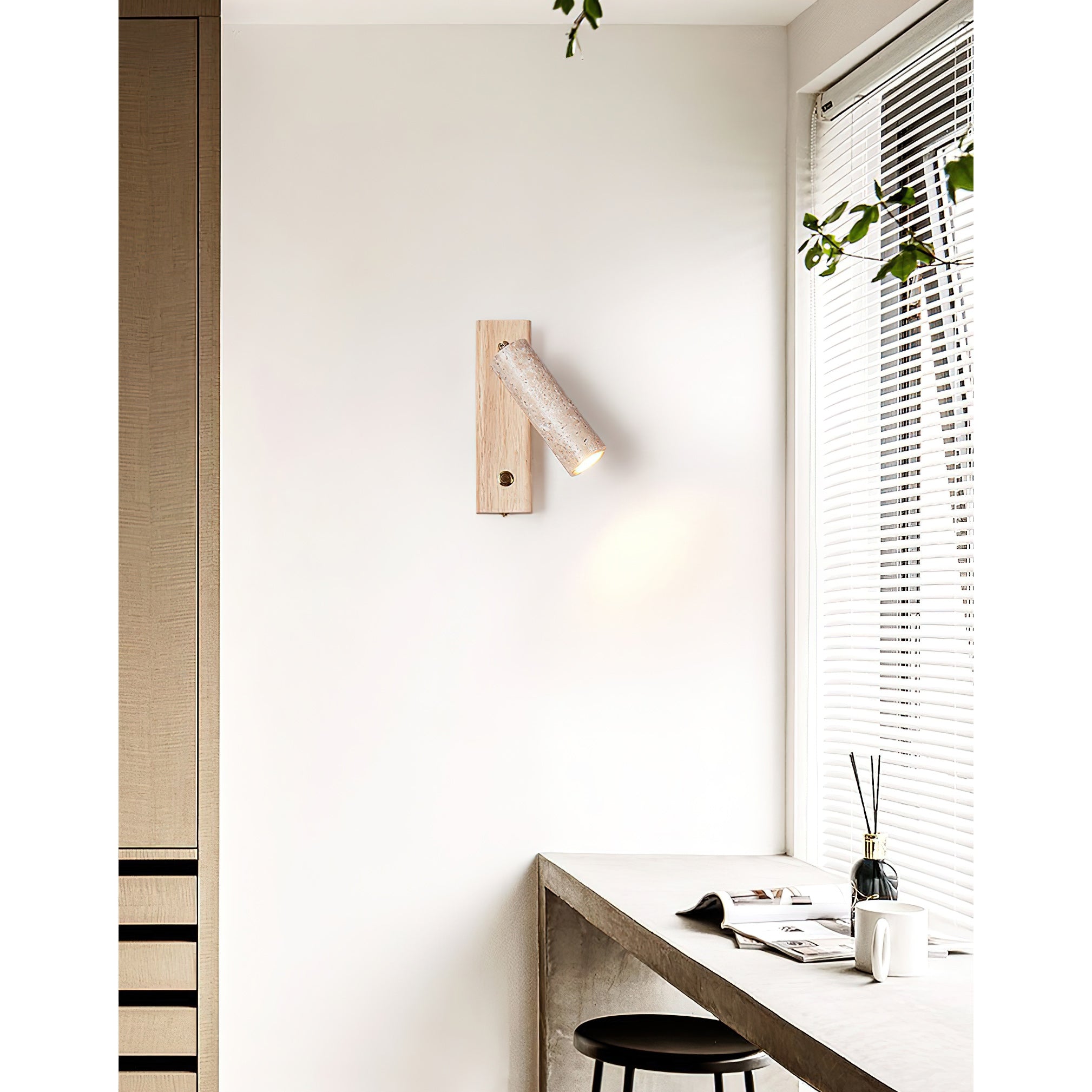 Travertine & Wood Rotatable Wall Lamp