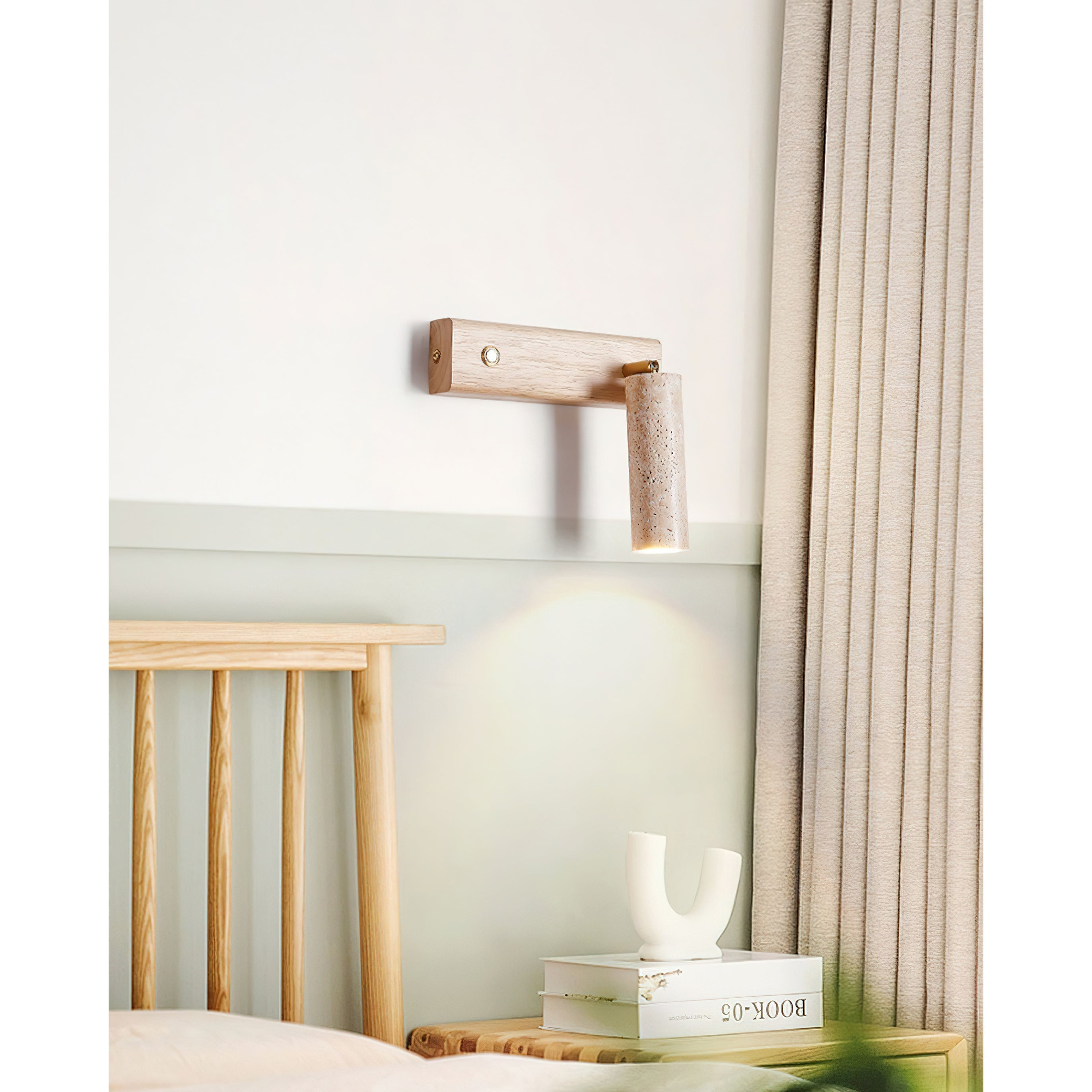 Travertine & Wood Rotatable Wall Lamp