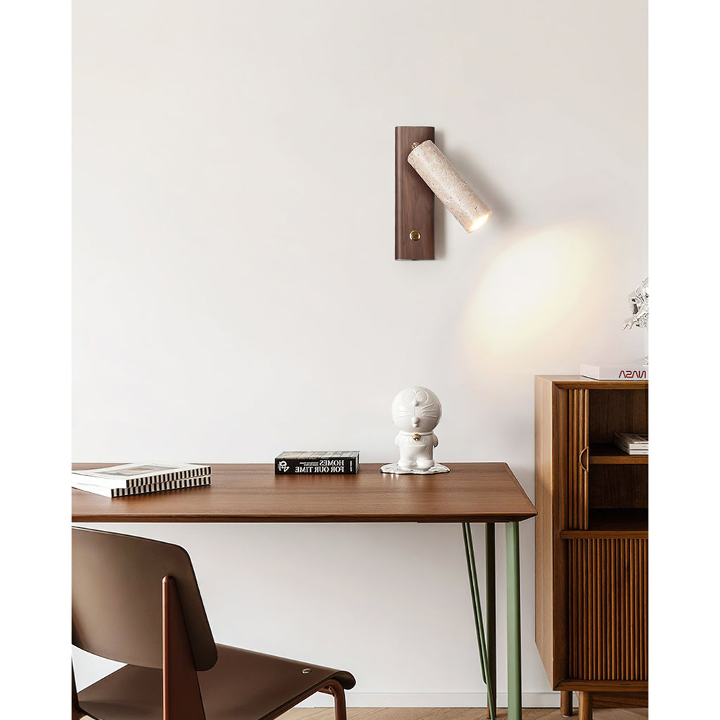 Travertine & Wood Rotatable Wall Lamp