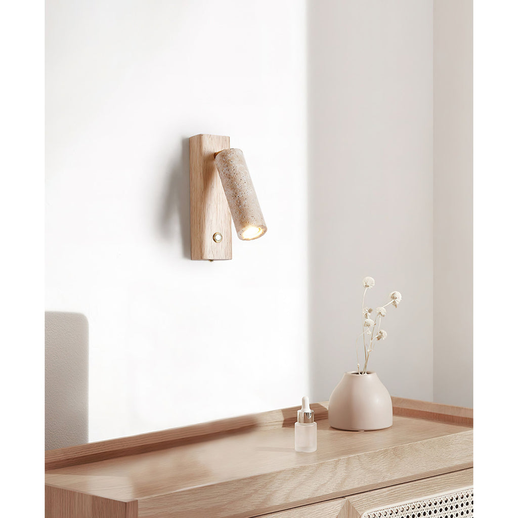 Travertine & Wood Rotatable Wall Lamp
