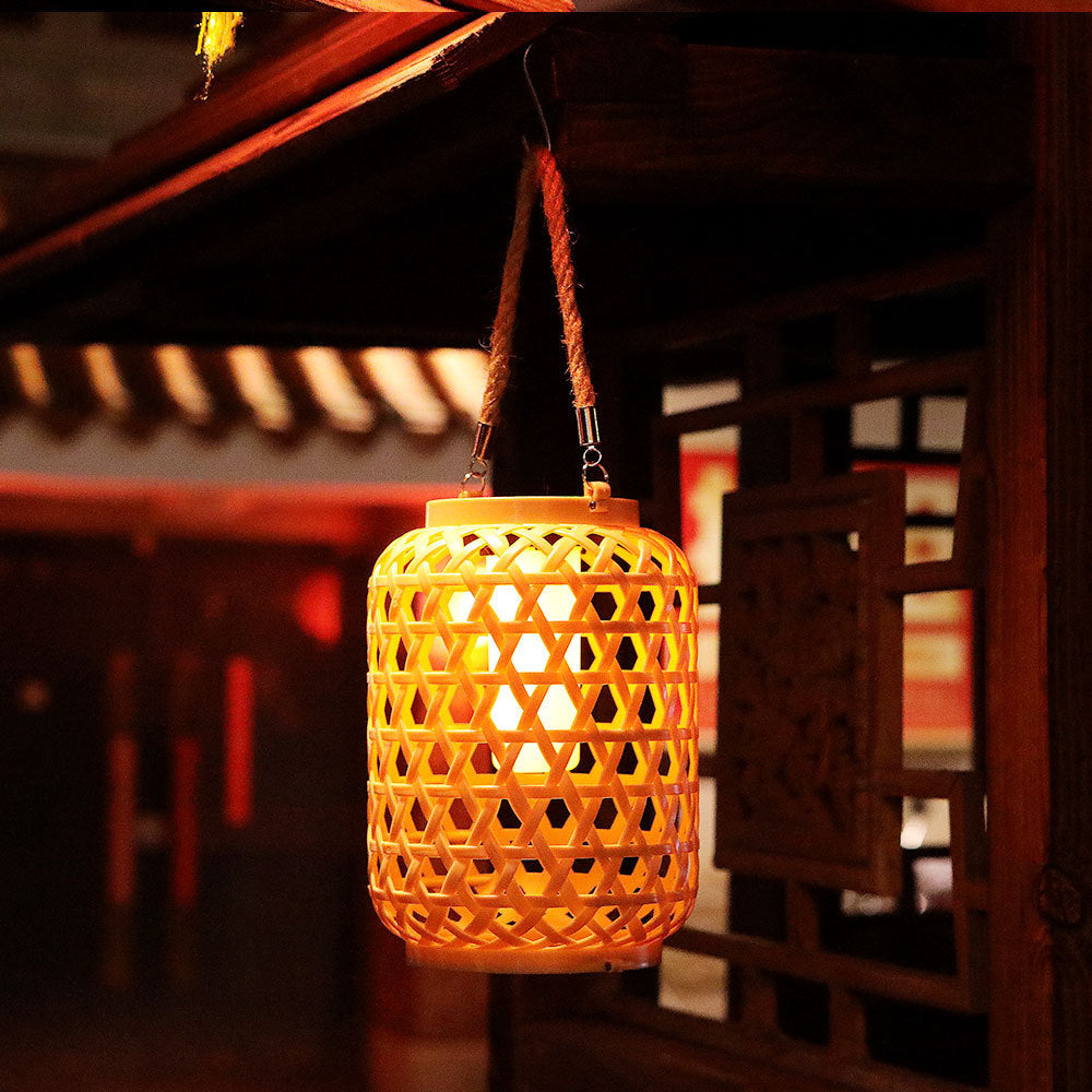 Solar Lantern Light Woven Rattan Style LED Solar Powered Garden Decor