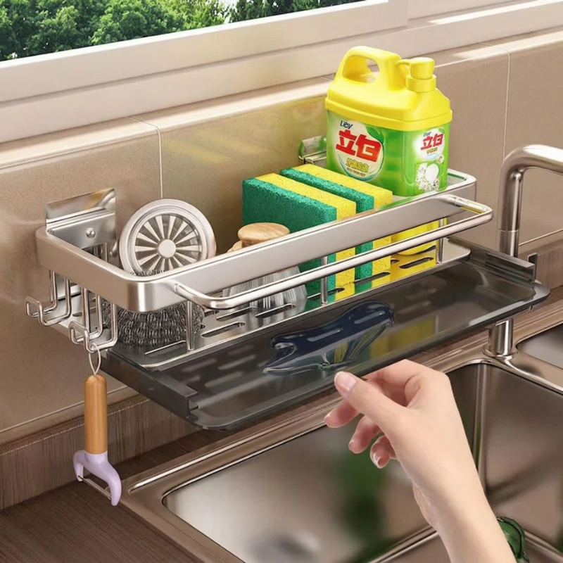 Over Sink Dish Rack Aluminum Self Draining, Space-Saving Design