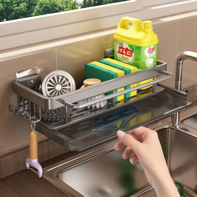 Over Sink Dish Rack Aluminum Self Draining, Space-Saving Design