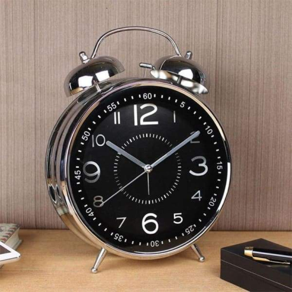 Twin Bell Alarm Clock with Oversized Dial and Vintage Finish