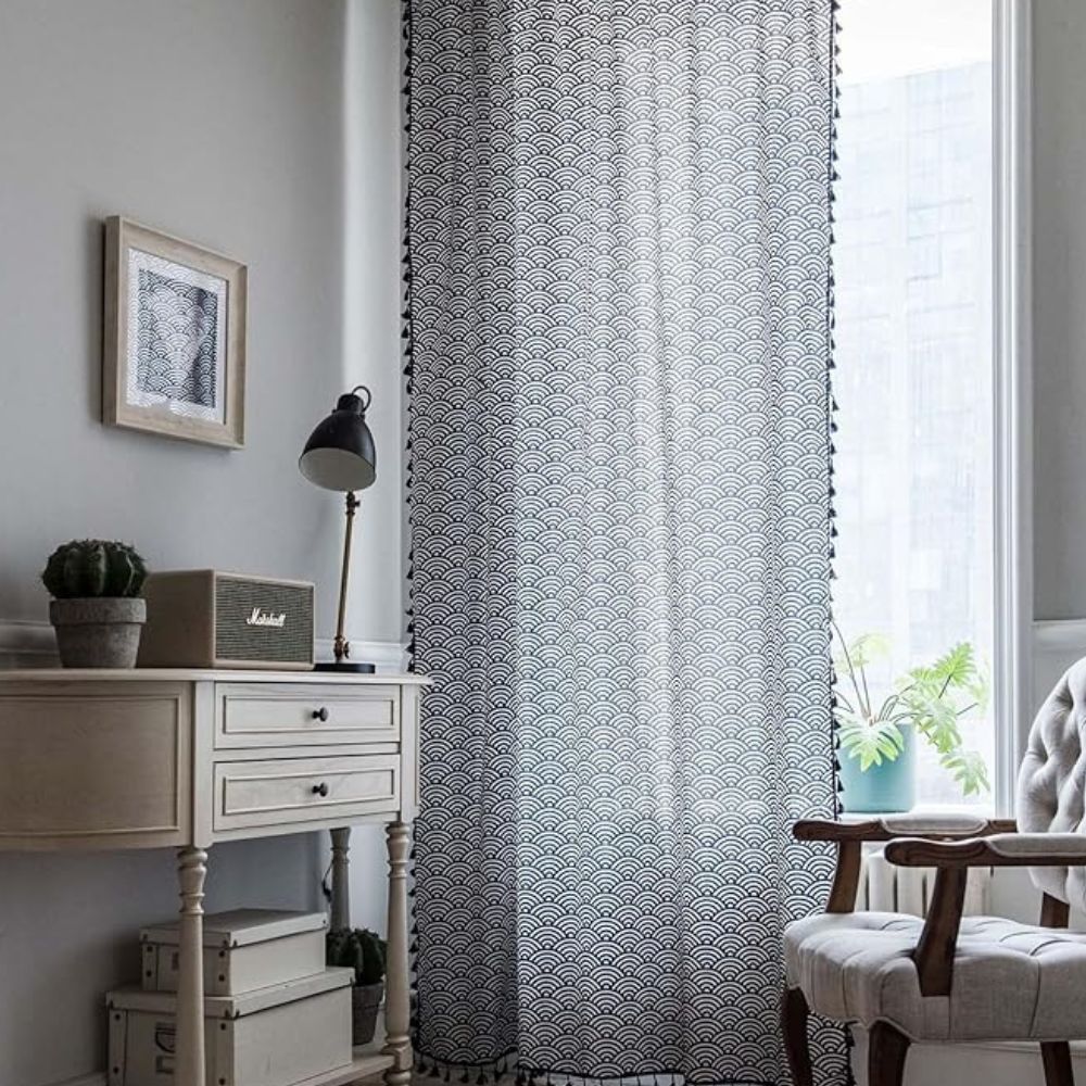 OceanElegance: Cotton Curtain with Scales Design – Stylish for Sleeping & Dining Areas