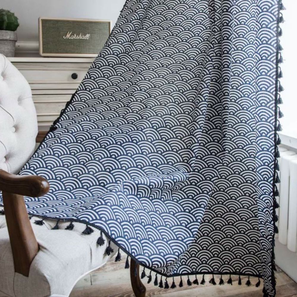OceanElegance: Cotton Curtain with Scales Design – Stylish for Sleeping & Dining Areas