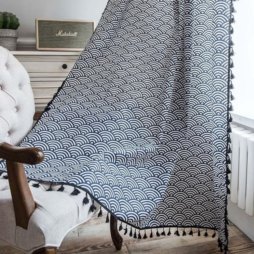 OceanElegance: Cotton Curtain with Scales Design – Stylish for Sleeping & Dining Areas