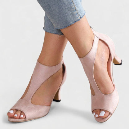 Comfortable Heeled Sandals for Women T-Strap Peep-Toe